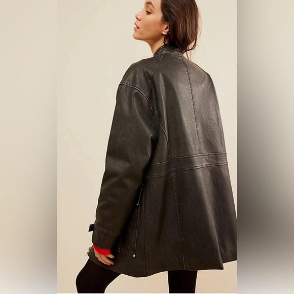 NWT Free People All About That Moto Vegan Leather Jacket in Off Black Sz Medium - Picture 2 of 9
